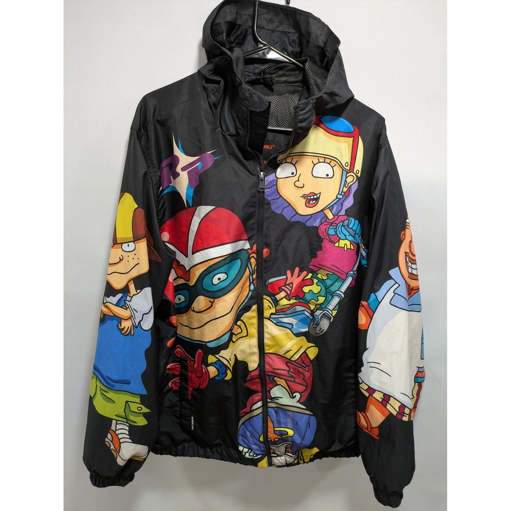 Mens Members Only Nickelodeon Rocket Power Black Hooded Windbreaker Jacket XL